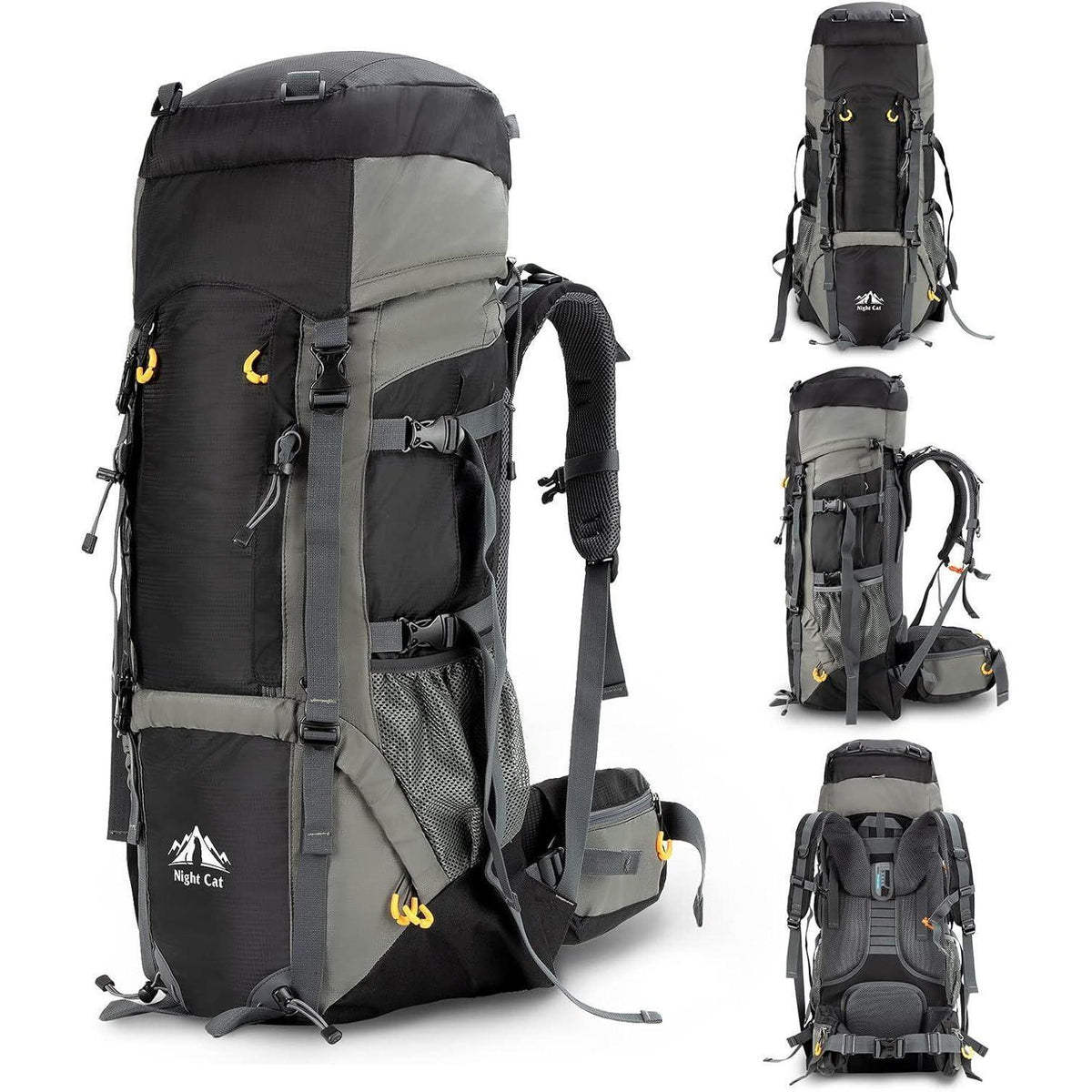 Wanderrucksack 70L atmungsaktiv für Trekking & Camping Schwarz