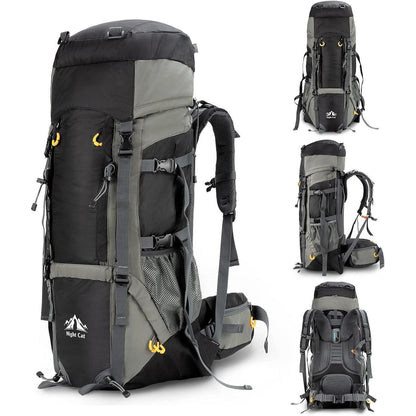 Wanderrucksack 70L atmungsaktiv für Trekking & Camping Schwarz