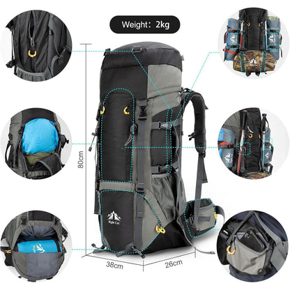 Wanderrucksack 70L atmungsaktiv für Trekking & Camping Schwarz