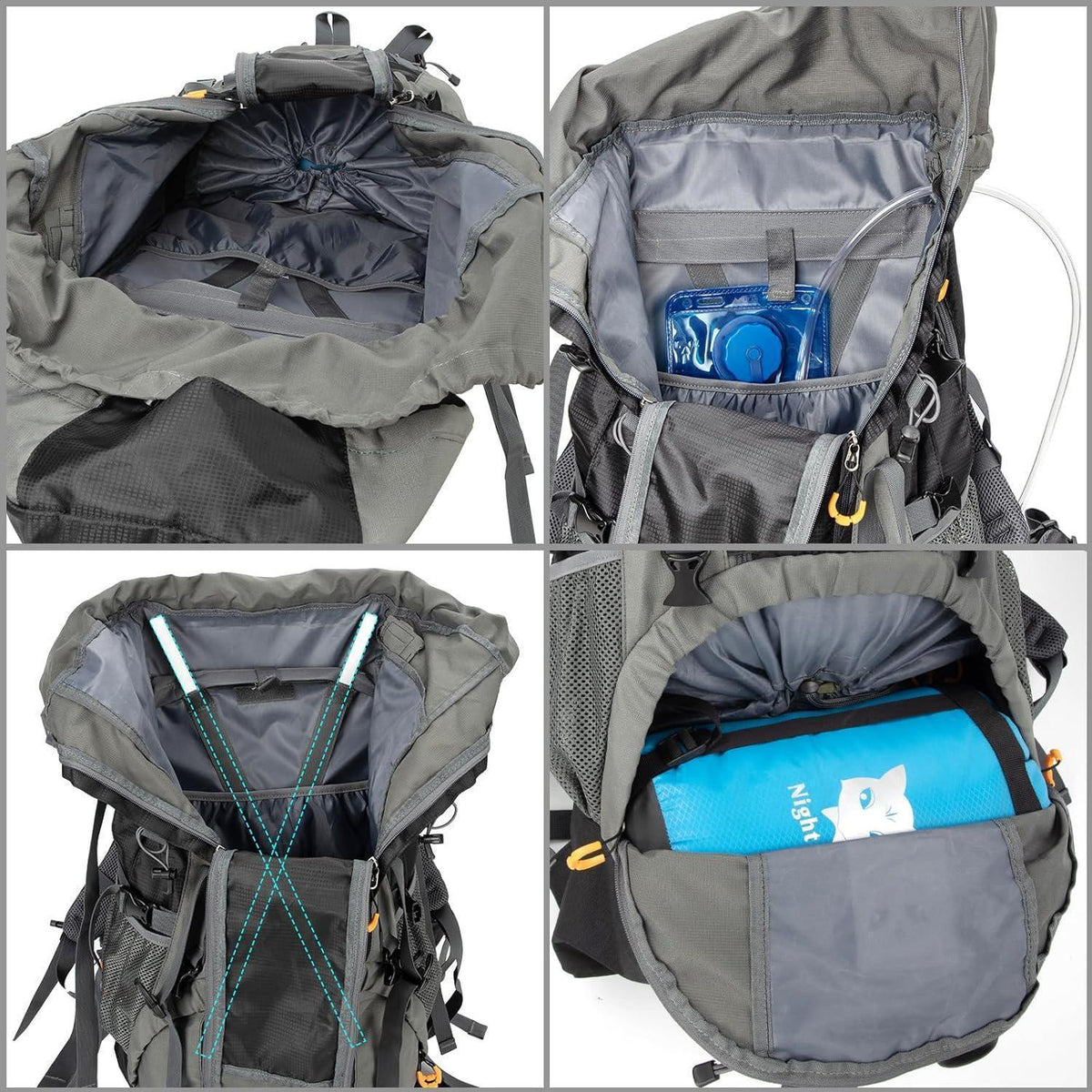Wanderrucksack 70L atmungsaktiv für Trekking & Camping Schwarz