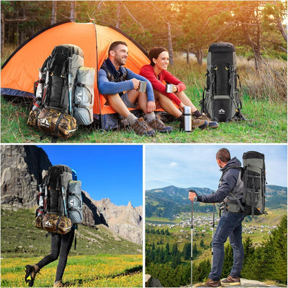 Wanderrucksack 70L atmungsaktiv für Trekking & Camping Schwarz
