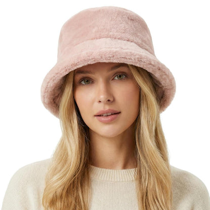 Flauschige Winter Fischerhut Damen Rosa Eimerhut