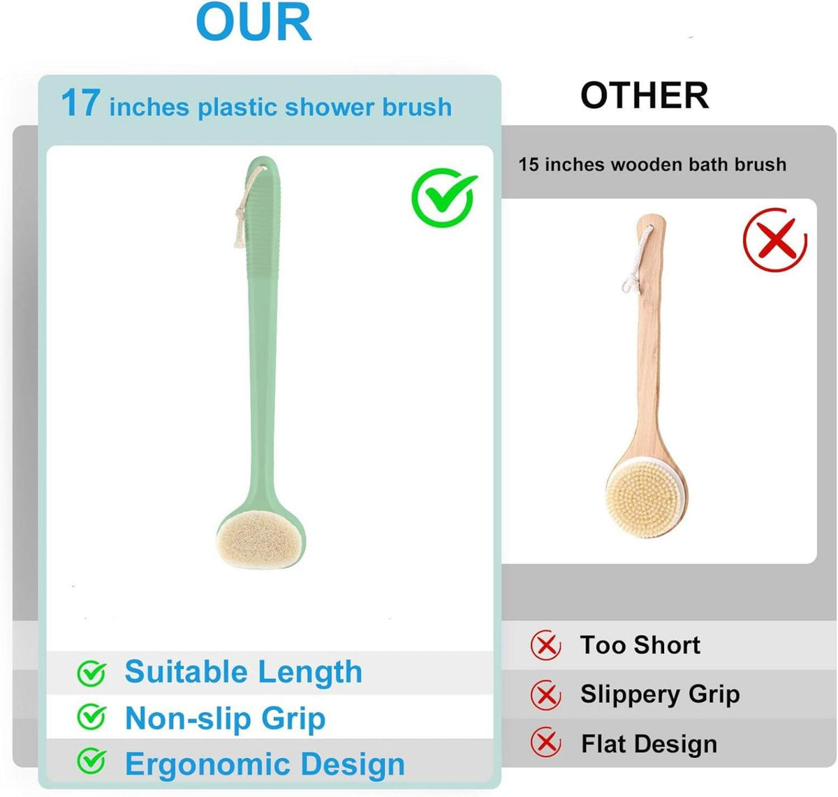 Rückenbürste Dusche 43 cm Anti-Rutsch Nass Trockenbürste