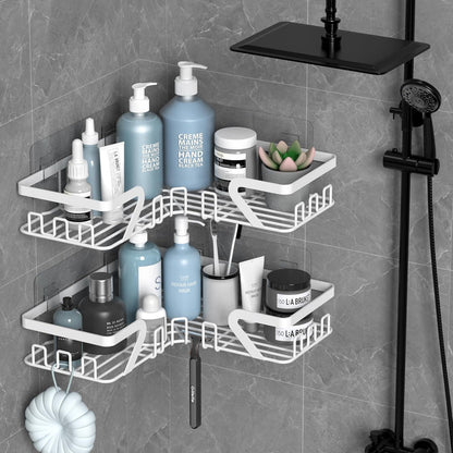 Duschregal Ecke ohne Bohren, Edelstahl, Weiß 2 Stück