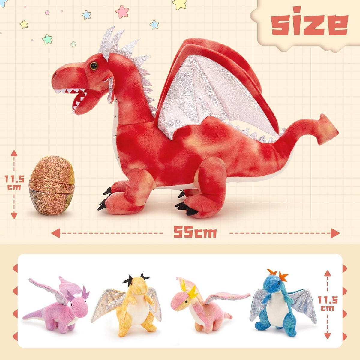 XXL Drache Kuscheltier 55cm mit Babys – Plüschtier Geschenk