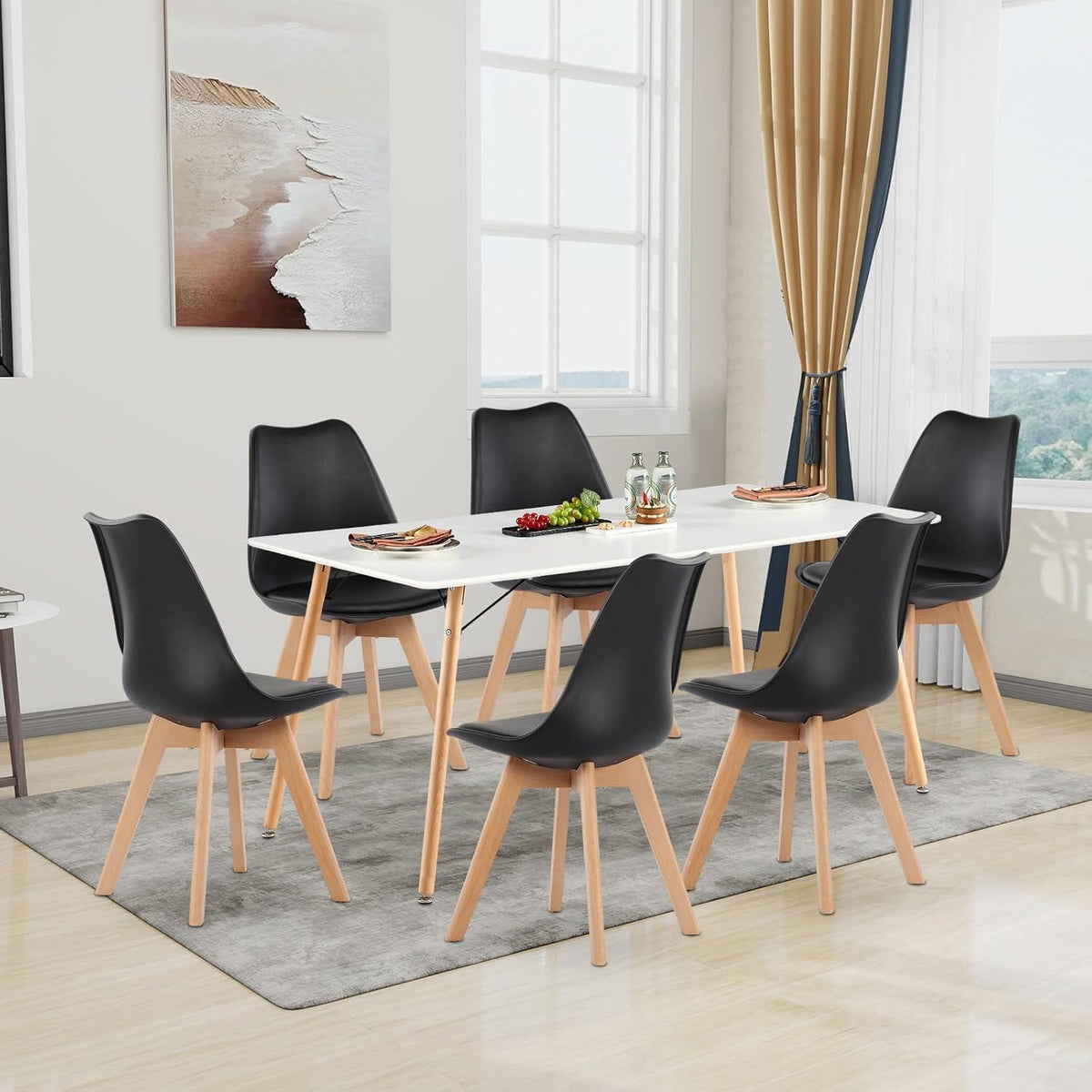 Esszimmergruppe Weiß & Schwarz: Esstisch (160x80cm) + 6 Stühle
