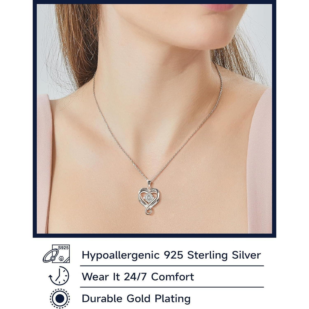 Unendlichkeitszeichen Kette mit Herz, 1 Karat Moissanite Silber 925