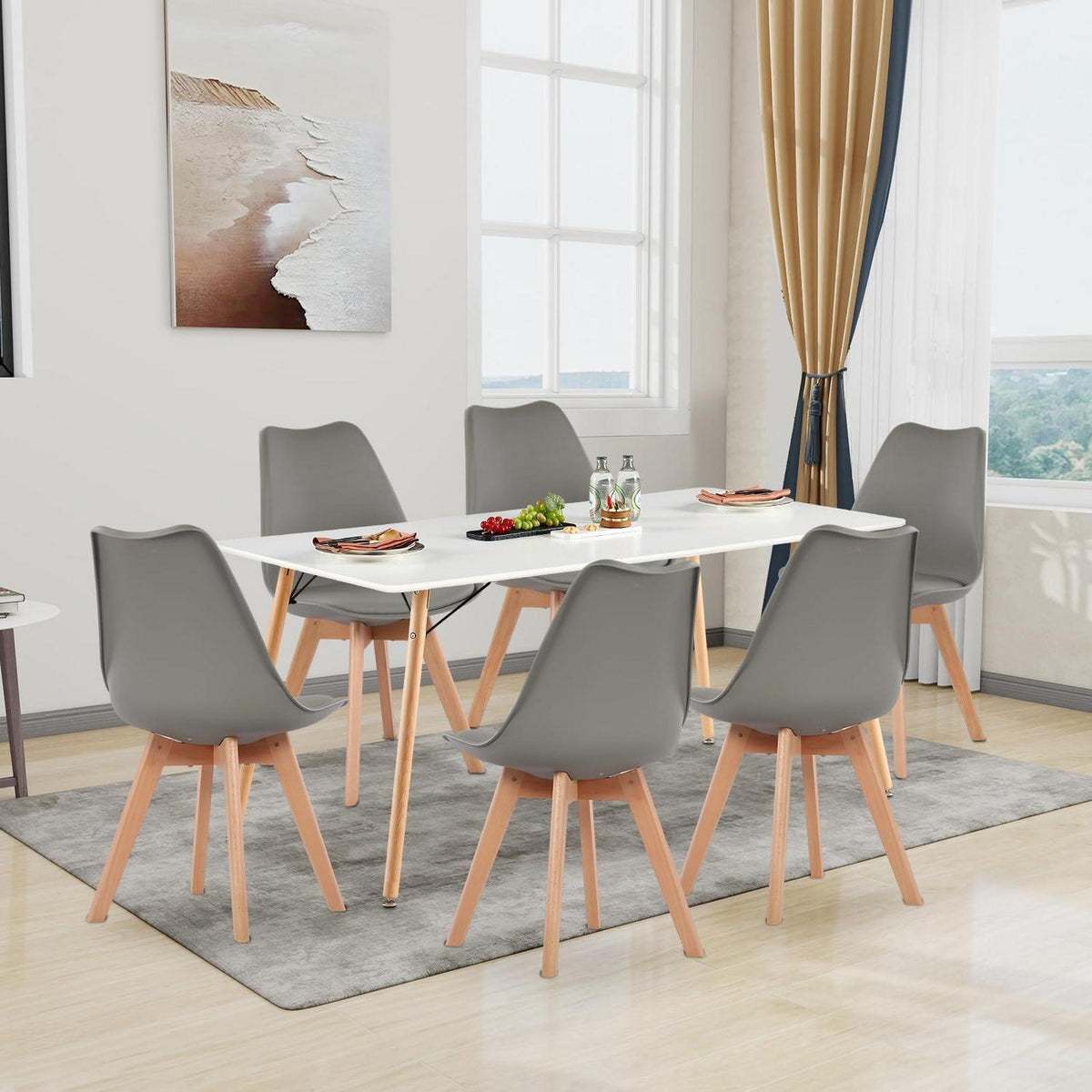 Esszimmergruppe 160cm Esstisch mit 6 Grau Stühlen
