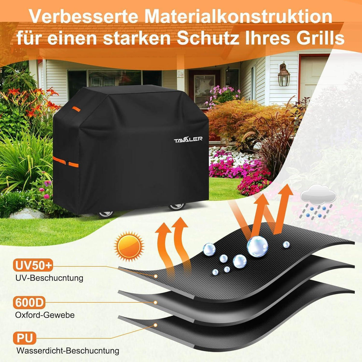 Wetterfeste Grillabdeckung 160x70x125 cm aus 600D Oxford-Stoff