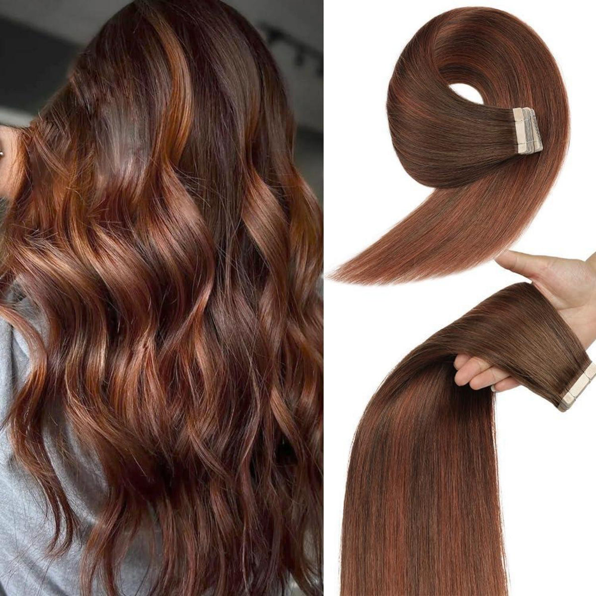 Echthaar Tape Extensions 60cm Schokoladenbraun