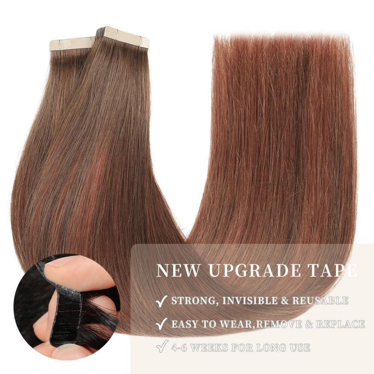 Echthaar Tape Extensions 60cm Schokoladenbraun