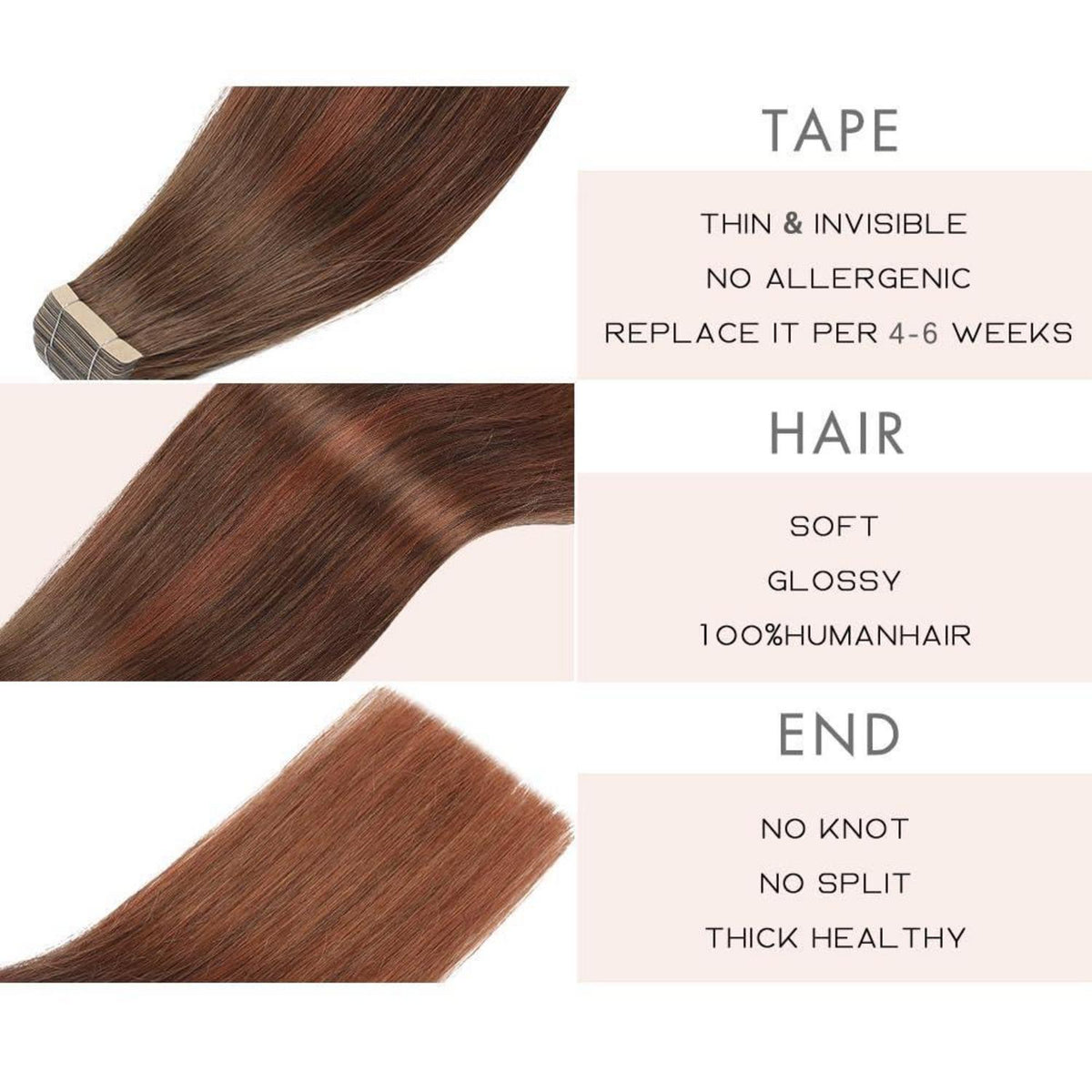 Echthaar Tape Extensions 55cm Schokoladenbraun