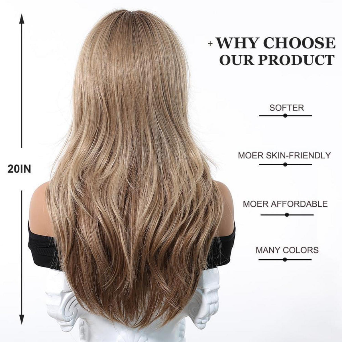 Lange Gerade Ombre Blonde Perücke mit Pony – Synthetisch & Verstellbar