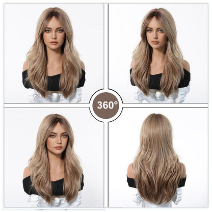 Lange Gerade Ombre Blonde Perücke mit Pony – Synthetisch & Verstellbar