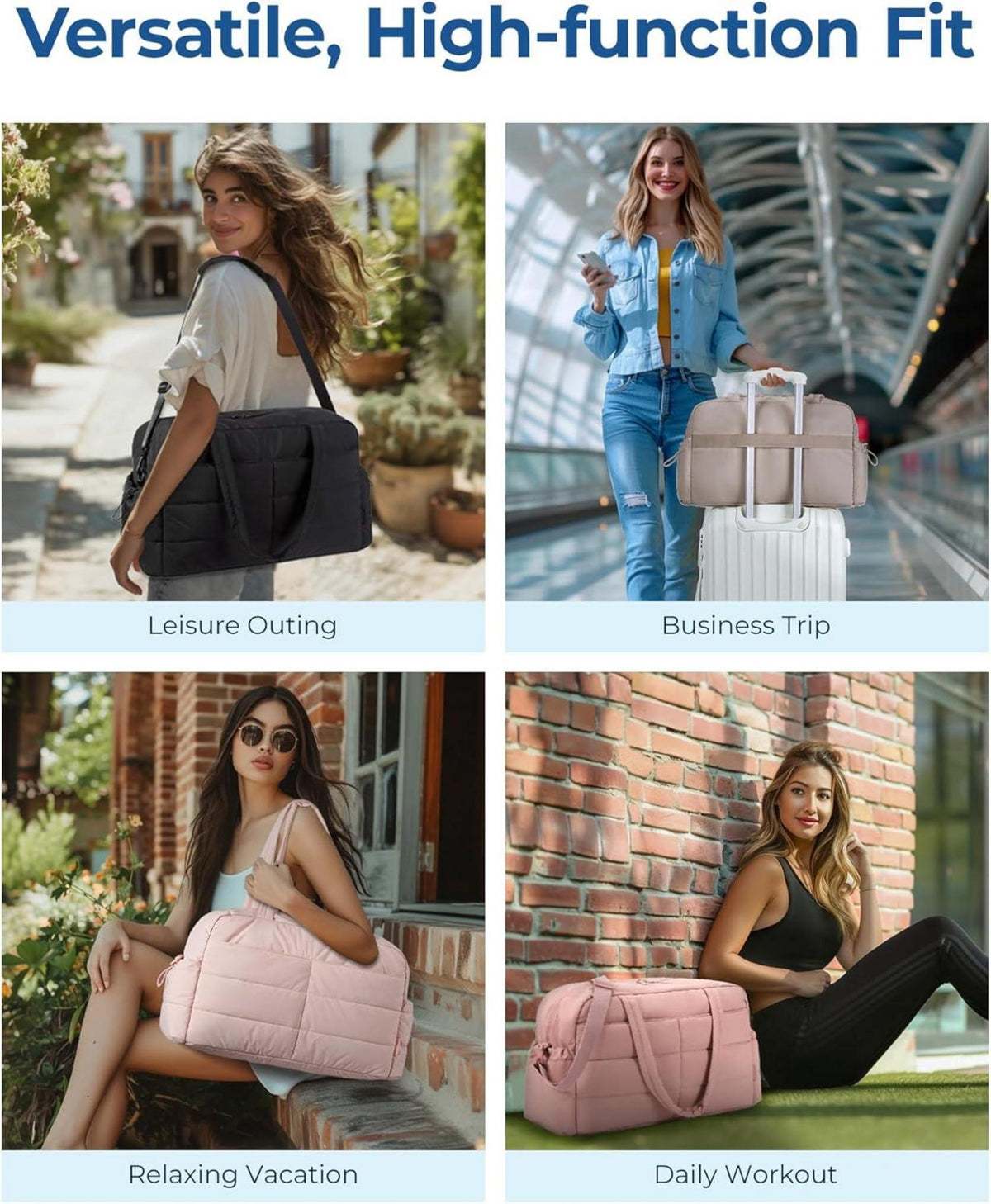 Reisetasche Sporttasche für Damen 31L Wasserabweisend Schwarz