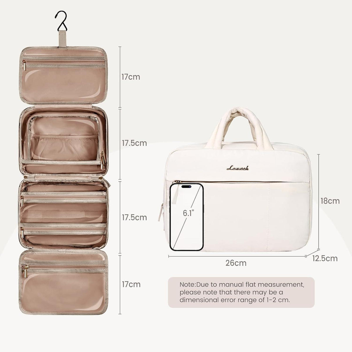 Kulturbeutel Damen LOVEVOOK zum Aufhängen 4 Fächer Beige