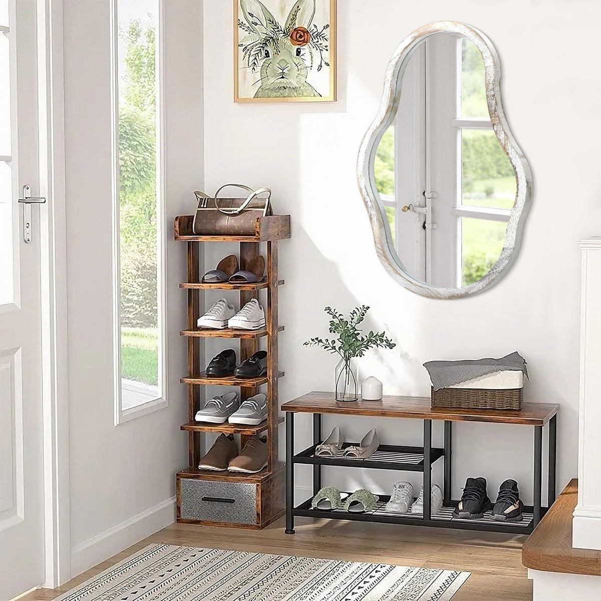 Asymmetrischer Wandspiegel mit Holzrahmen & Wolkenform 70x50cm