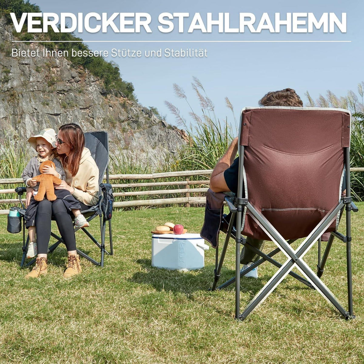 XL Campingstuhl faltbar 230kg belastbar mit Getränkehalter Rot
