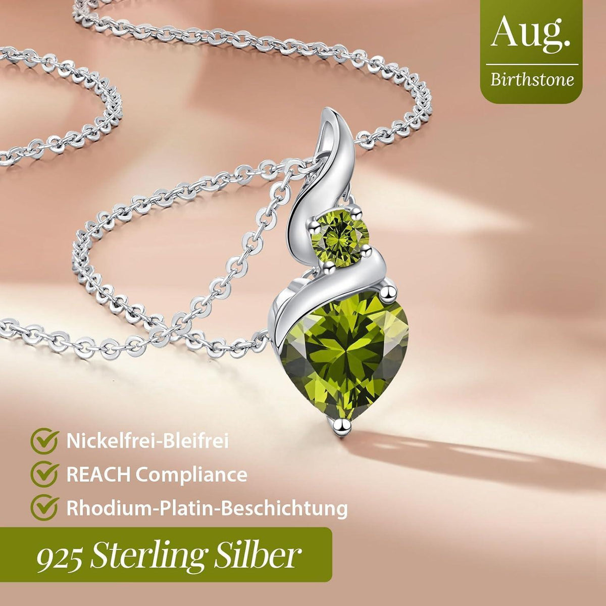 Infinity Herz Halskette Damen 925 Sterling Silber Geburtsstein