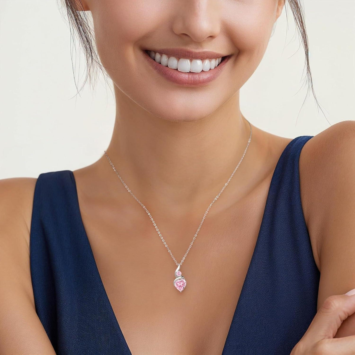Infinity Herz Halskette Damen 925 Sterling Silber Geburtsstein