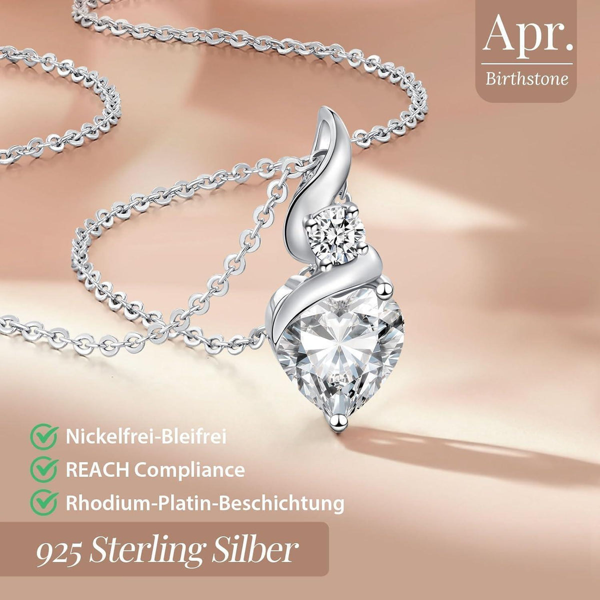 Infinity Herz Halskette Damen 925 Sterling Silber Geburtsstein