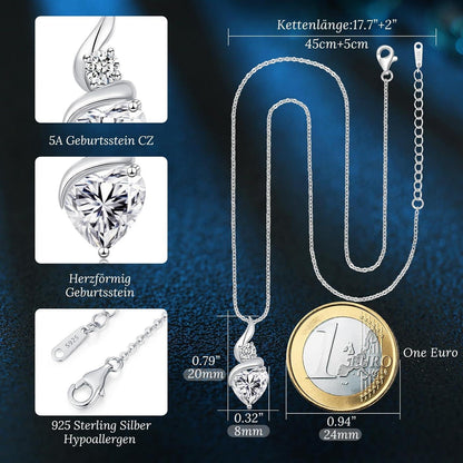 Infinity Herz Halskette Damen 925 Sterling Silber Geburtsstein