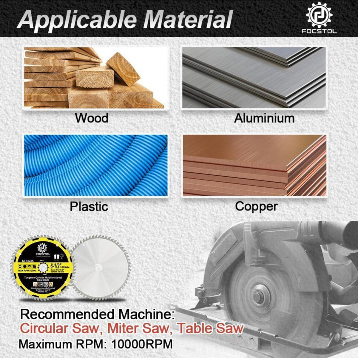 Kreissägeblatt Holz 165mm 60 Zähne für Metall & Kunststoff