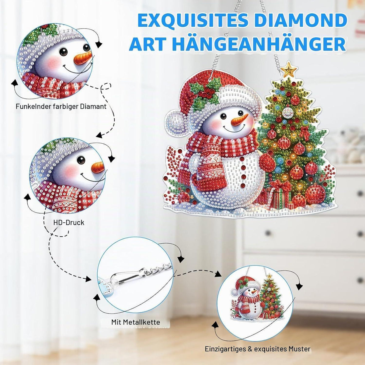 5D Diamantmalerei Weihnachtsschmuck Schneemann Bausatz