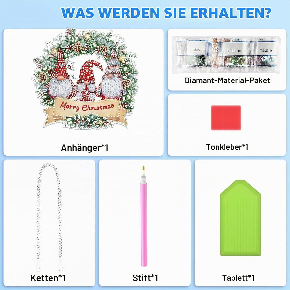 Diamant Painting Weihnachten Anhänger - Gnom Fensterbild DIY Set
