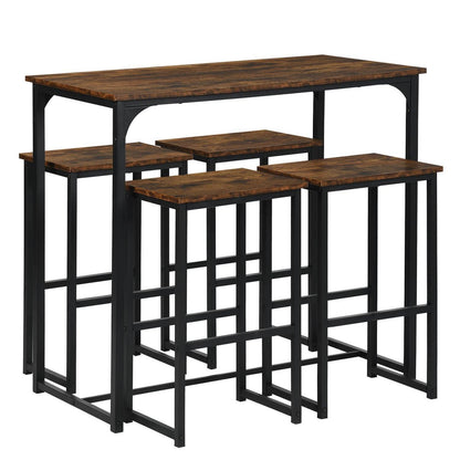 Bartisch Set mit 4 Barhockern – Industriestil Vintage Braun