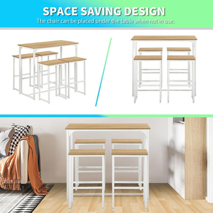 Bartisch Set mit 4 Barhockern – Industriestil Eiche & Weiß
