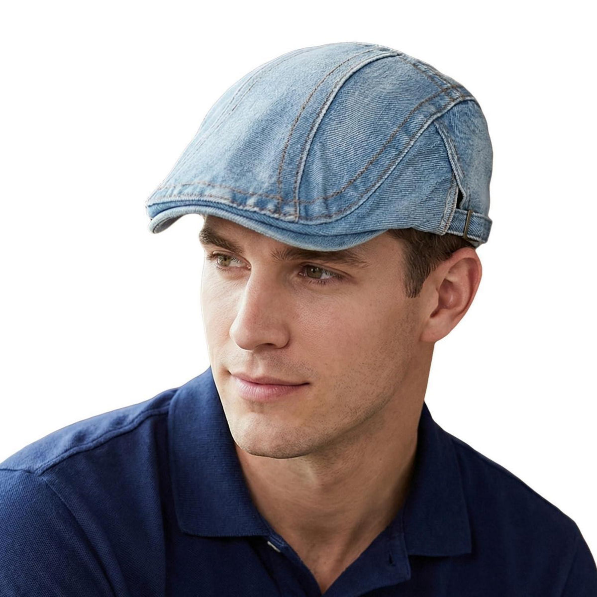 Herren Denim Flatcap - Verstellbare Schiebermütze in Hellblau