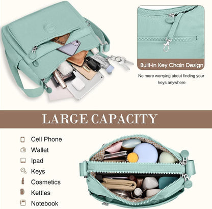 VOBUKE Umhängetasche Damen Nylon Mittelgroß Wasserdicht Crossbody Bag Mit Vielen Fächern Bequeme Schultertasche Verstellbarer Gurt