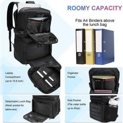 Lunch-Rucksack Schwarz XL – 17.3 Zoll Laptop & Lunchbox