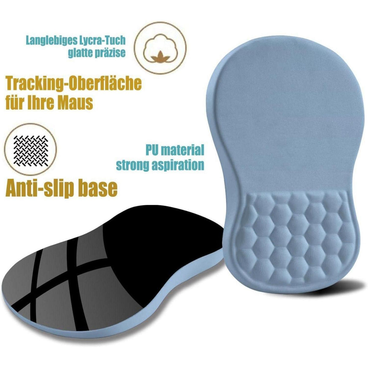 Ergonomisches Mauspad mit Handgelenkauflage, blau