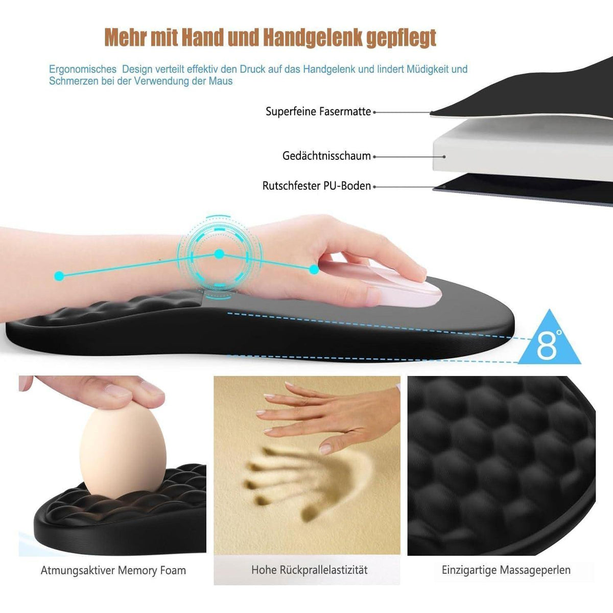 Ergonomisches Mauspad mit Handgelenkauflage, blau