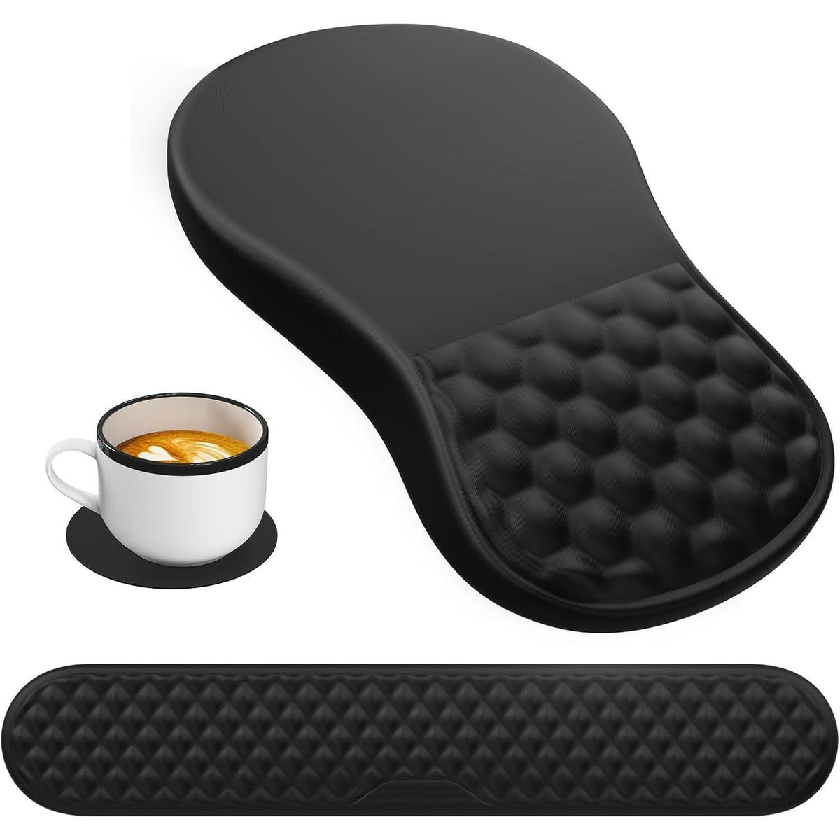 Ergonomisches Mauspad mit Handgelenkauflage aus Memory-Schaum (Schwarz)