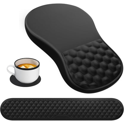 Ergonomisches Mauspad mit Handgelenkauflage aus Memory-Schaum (Schwarz)
