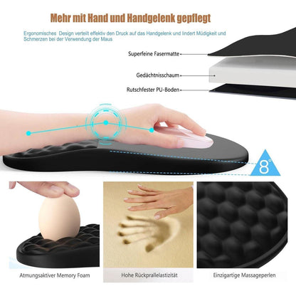 Ergonomisches Mauspad mit Handgelenkauflage aus Memory-Schaum (Schwarz)