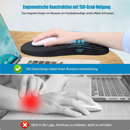 Ergonomisches Mauspad mit Handgelenkauflage aus Memory-Schaum (Schwarz)