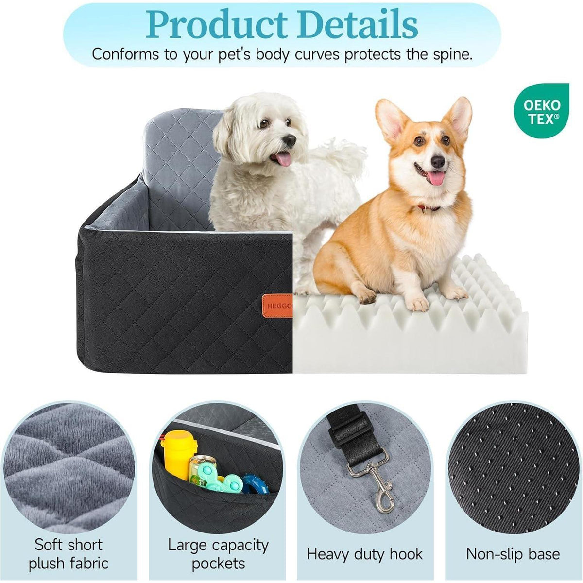 Hundeautositz für mittelgroße Hunde – Abnehmbar & Waschbar