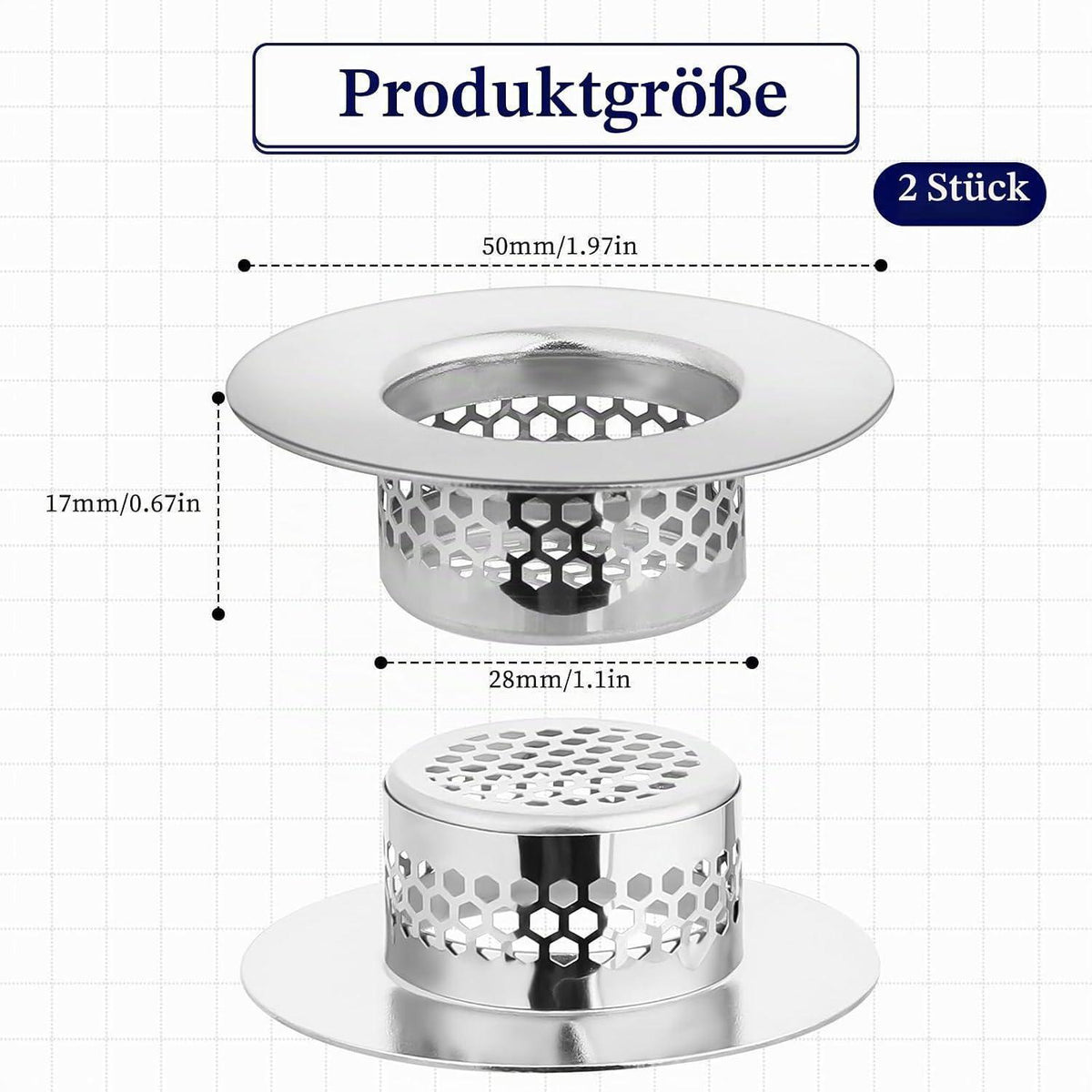 Edelstahl Abflusssieb 2er-Set für Waschbecken & Dusche