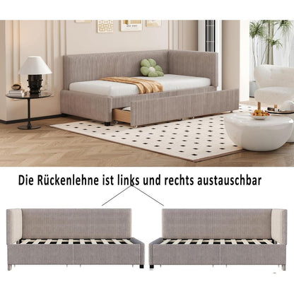 Schlafsofa Grau 90x200 cm mit Stauraum & Lattenrost