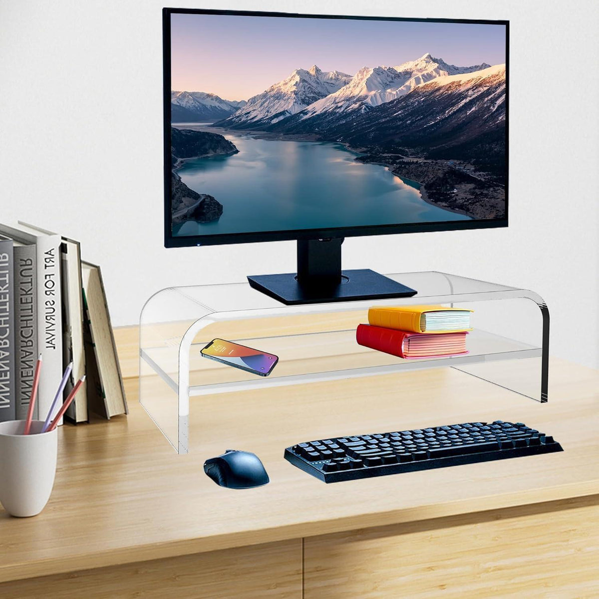 2-Ebenen Monitorständer aus Acryl mit Stauraum