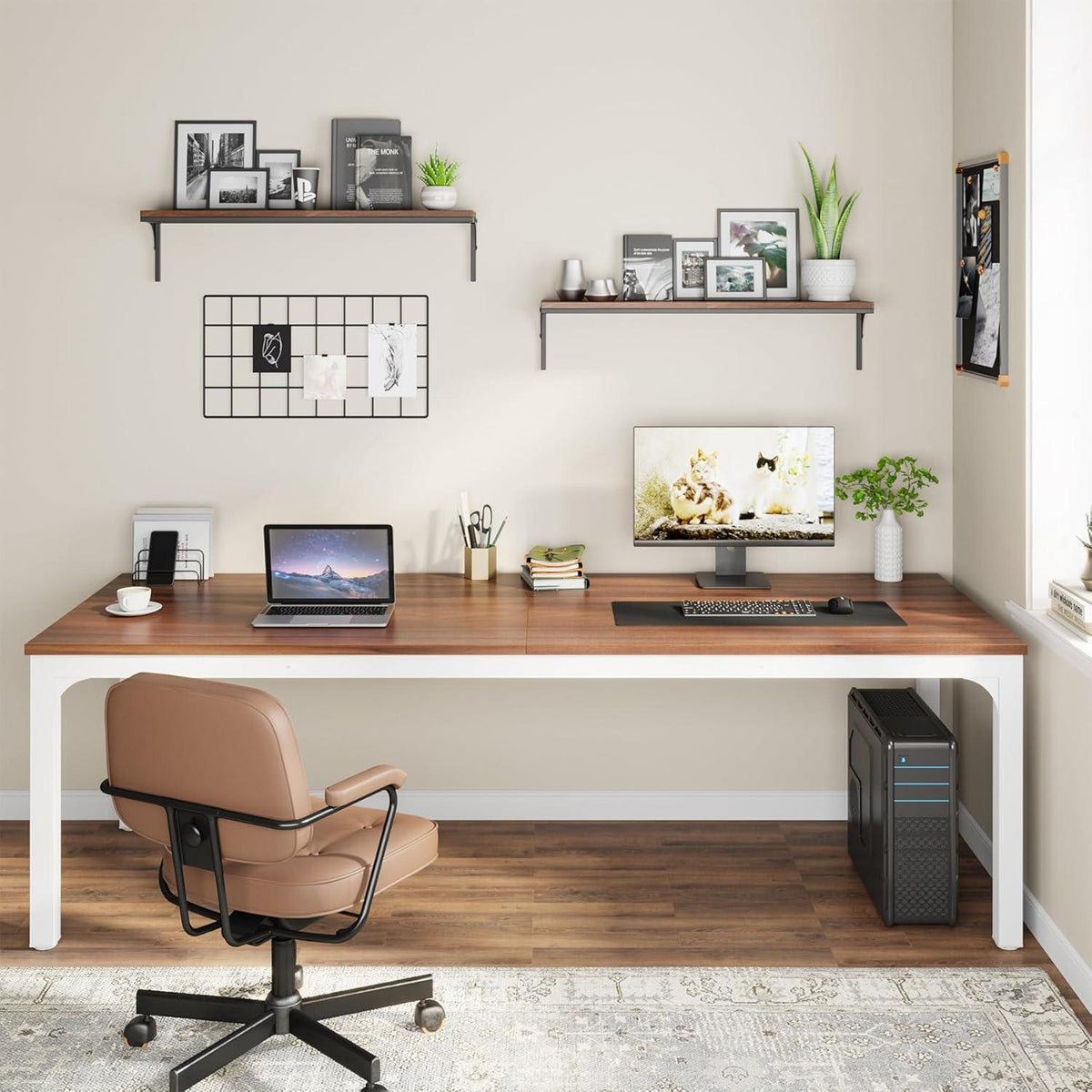 Doppelter Schreibtisch 200x70cm – Home Office & Büro Tisch Nussbaum