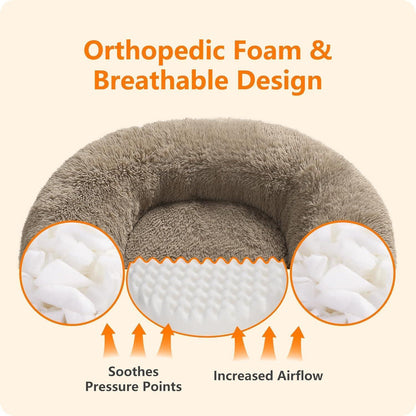 Orthopädisches Hundebett rund, kuschelig, waschbar, 70cm, Kamelbraun