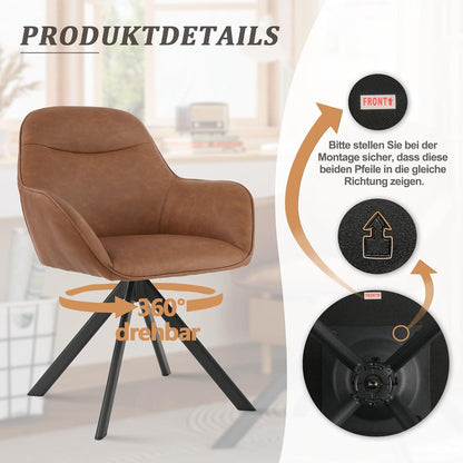 Drehbarer Esszimmerstuhl 2er Set Braun mit Armlehne