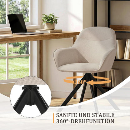 Drehbarer Esszimmerstuhl 6er Set Beige mit Armlehne & Leinenbezug