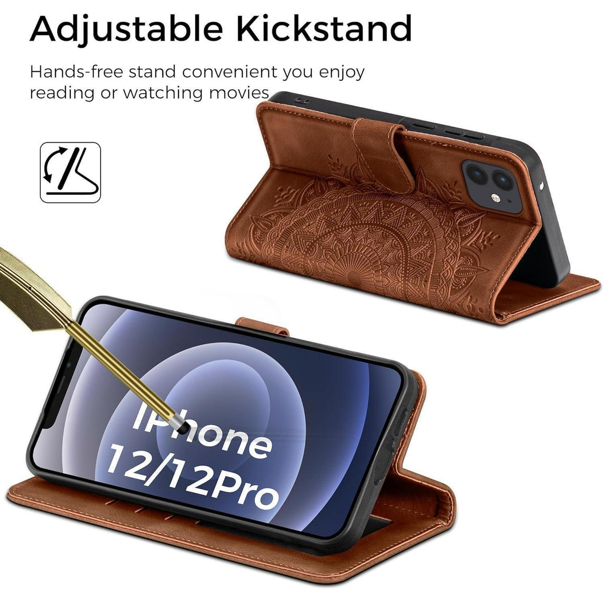 iPhone 12/12 Pro Hülle mit Kartenfach, Dunkelorange in Lederoptik