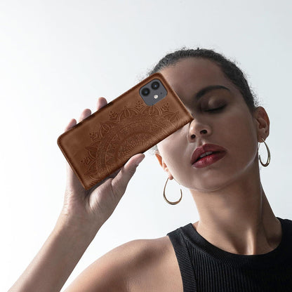 iPhone 12/12 Pro Hülle mit Kartenfach, Dunkelorange in Lederoptik